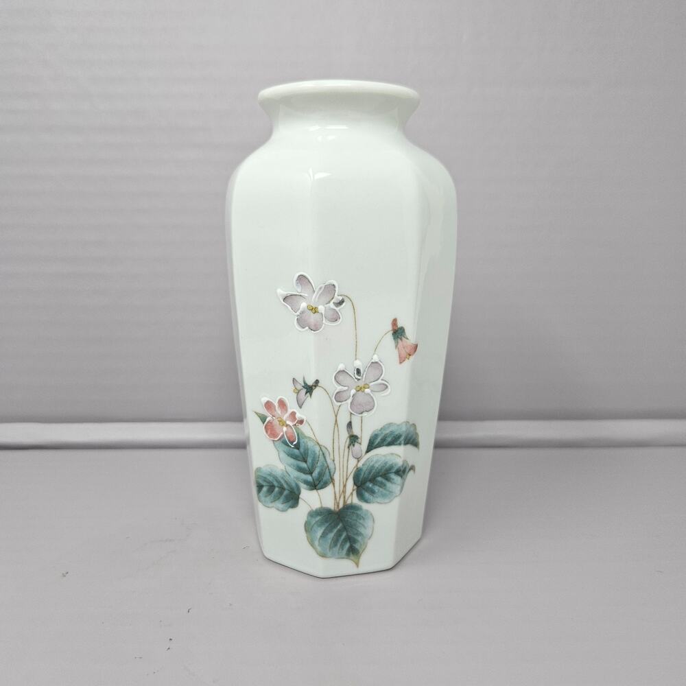 Vintage Otagiri Violet Vase Hand Painted Moriage Flowers 6.5" Tall